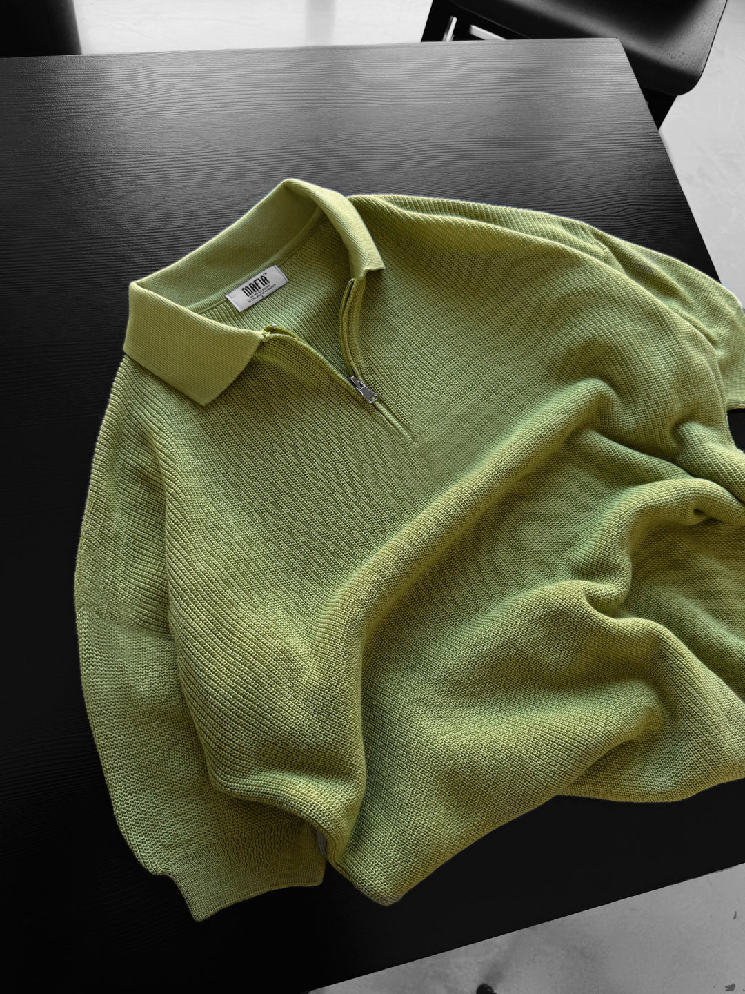 Oversize Zipper Knit Polo T-shirt - Light Green