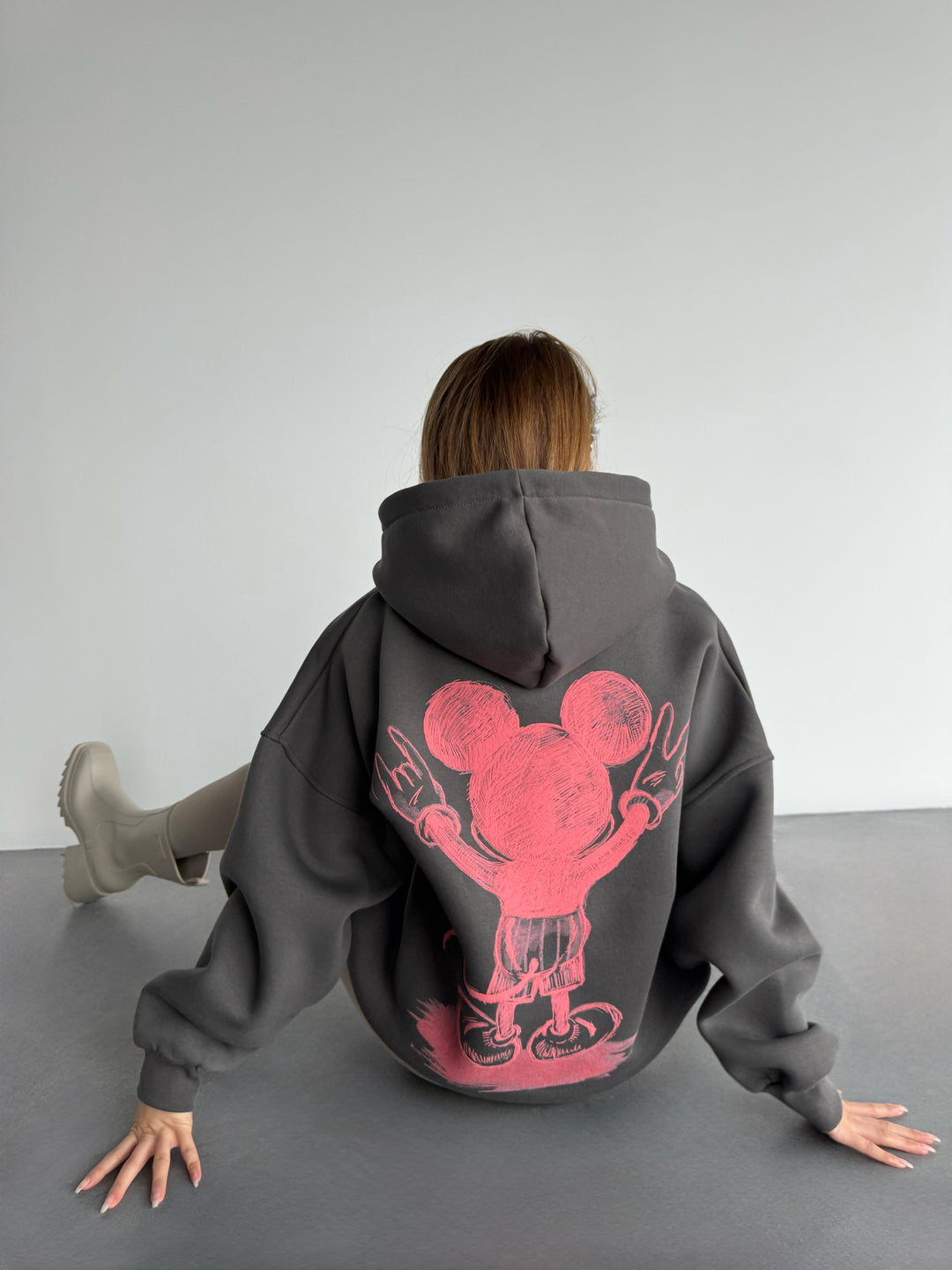 Oversize Mouse Hoodie - Anthracite and Pink