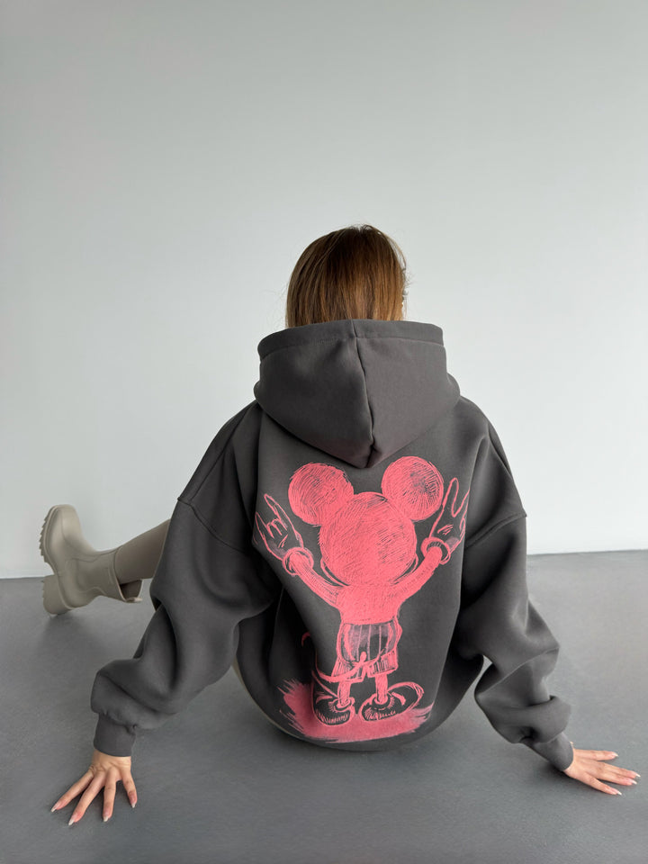 Oversize Mouse Hoodie - Anthracite and Pink