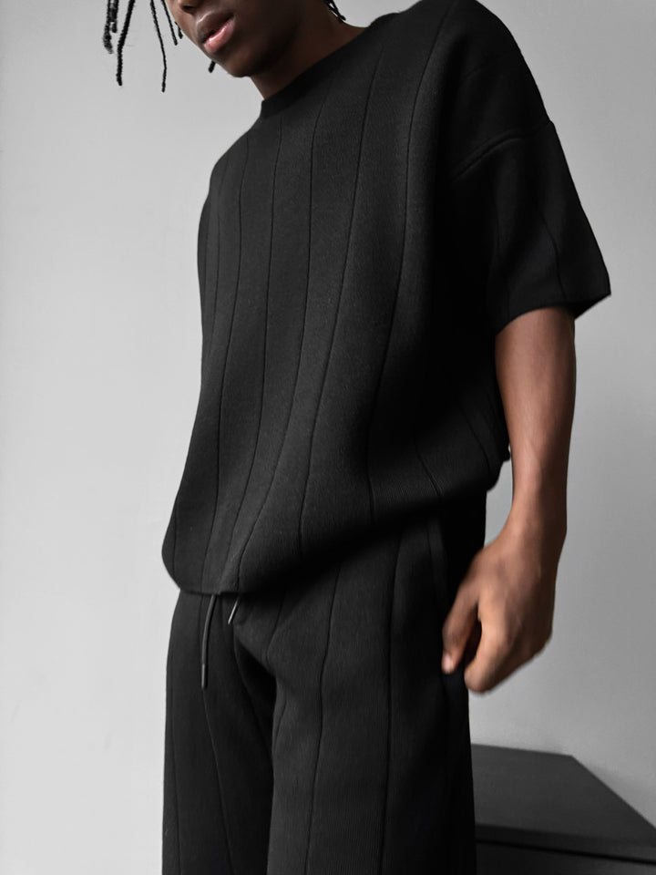 Oversize Line Knit T-Shirt - Black