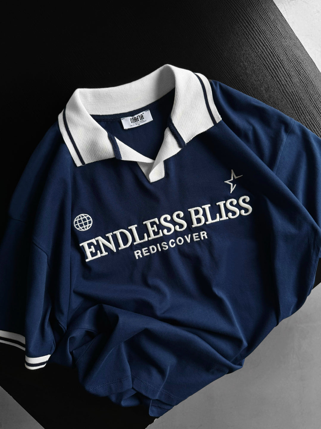 Loose Fit 'Endless Bliss' Polo T-Shirt - Blue