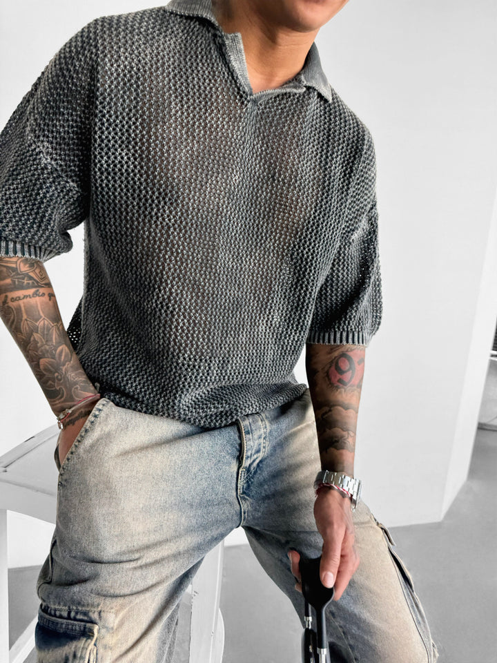 Regular Fit Knit Grid T-shirt - Stormy Weather