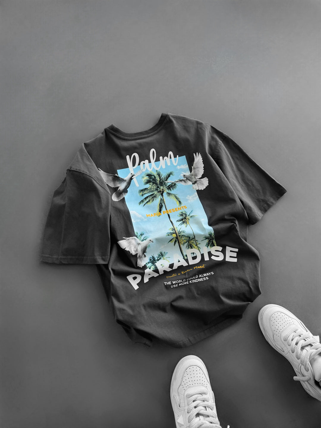 Oversize Palm Paradise T-shirt - Anthracite