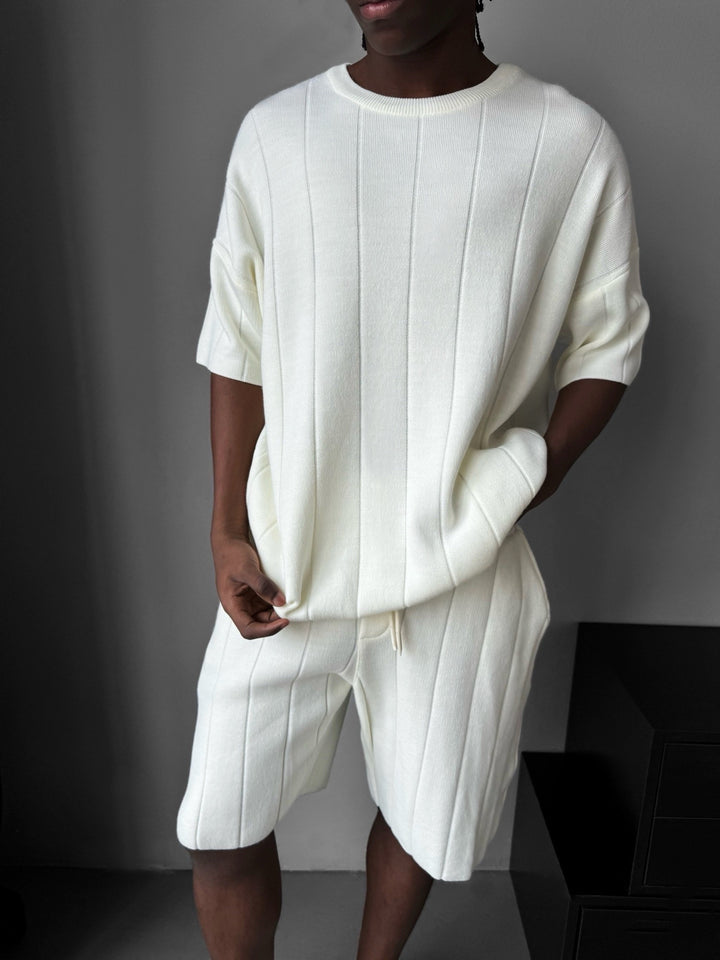 Oversize Line Knit T-Shirt - Ecru