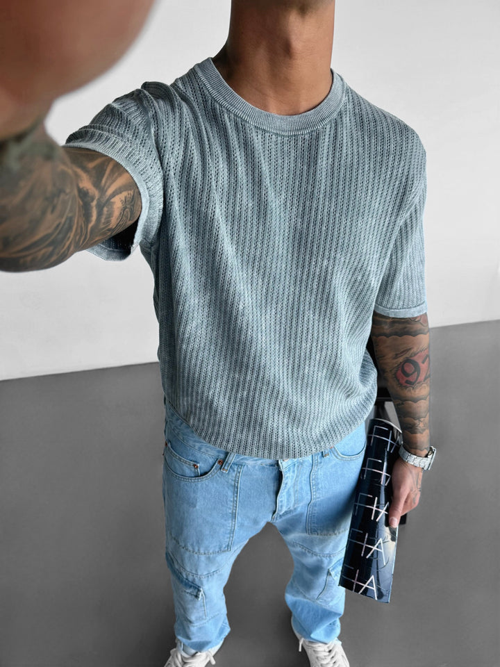 Oversize Knit Washed T-shirt - Grey