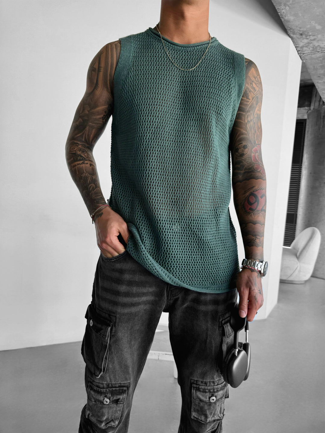 Oversize Textured Tanktop - Petrol