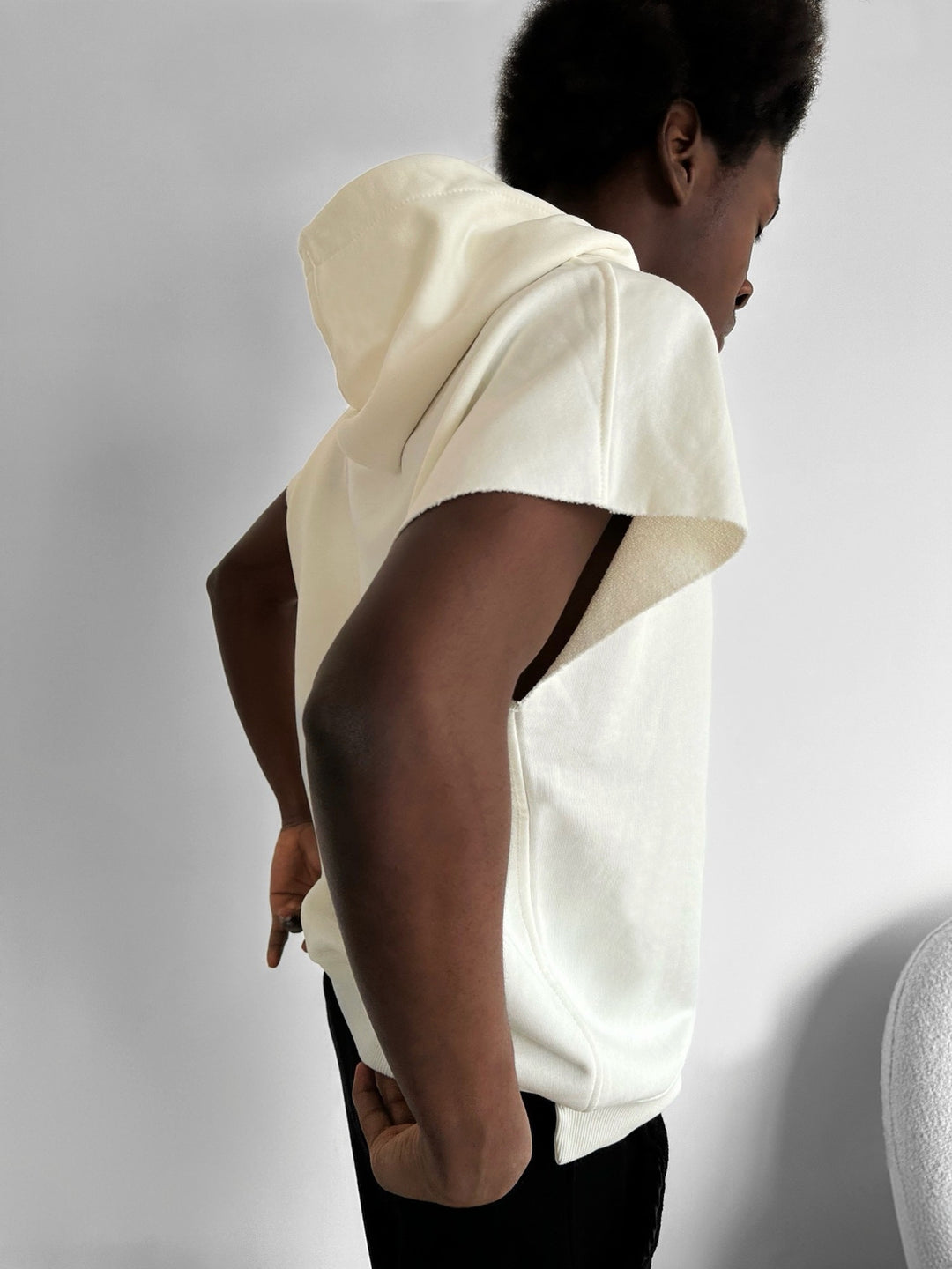 Loose Fit Sleeveless Hoodie - Ecru