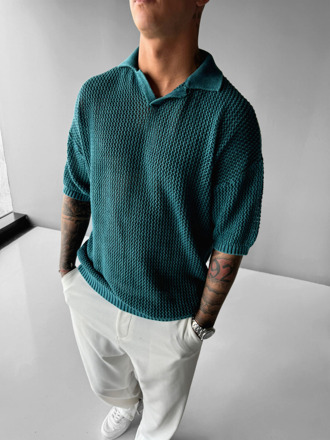 Regular Fit Knit Grid T-shirt - Deep Lagoon