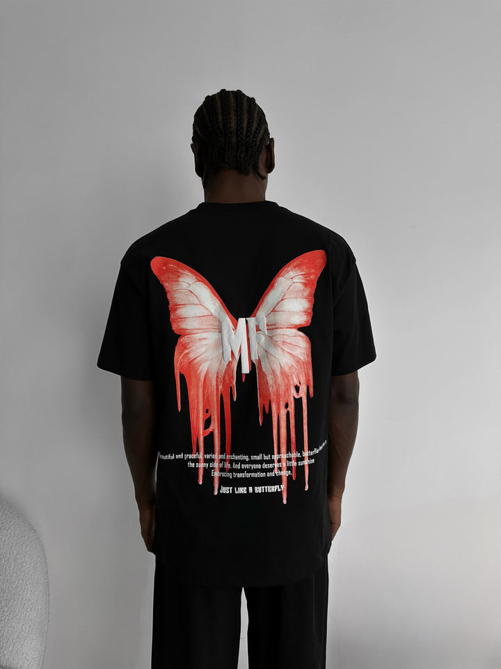 Oversize 'Like a Butterfly' T-Shirt - Black