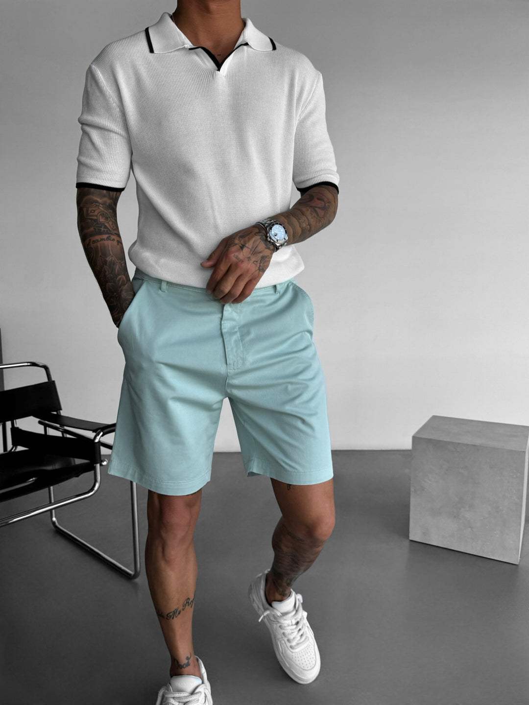 Regular Fit Knit Line Polo T-Shirt - White