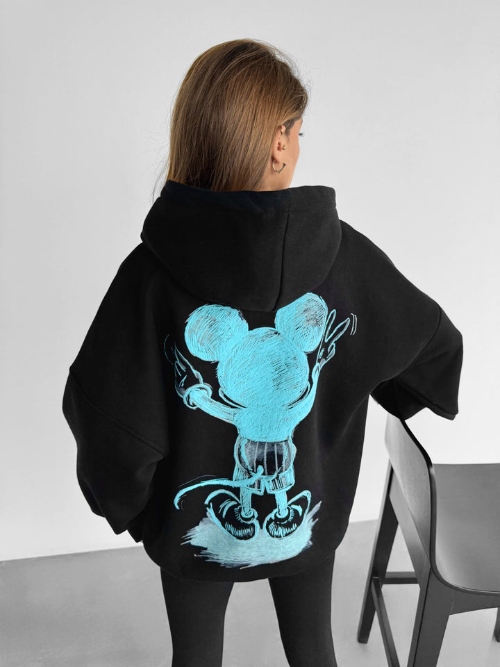 Oversize Women Mouse Hoodie - Black and Blue