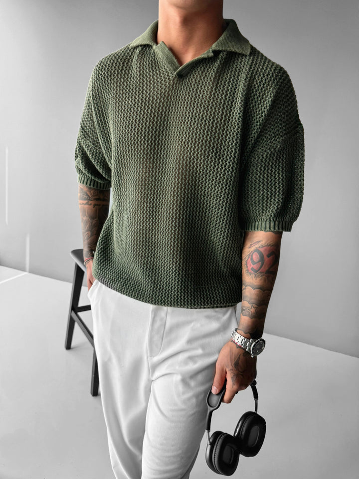 Regular Fit Knit Grid T-shirt - Fern