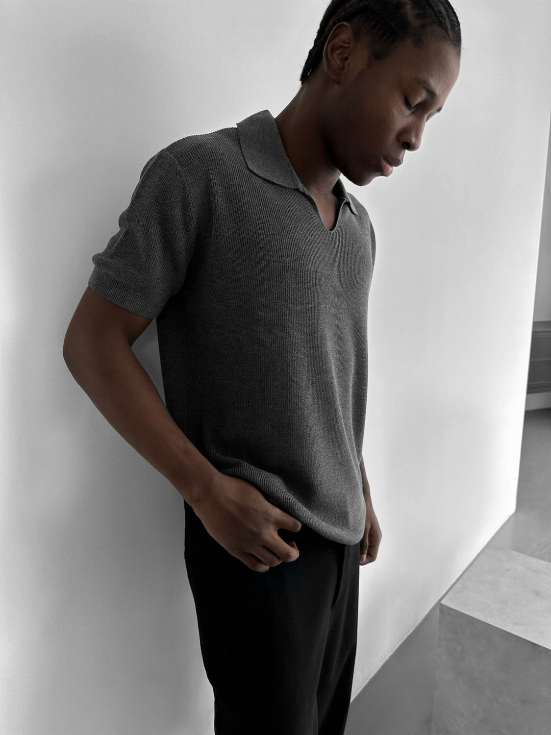 Loose fit fine knit collar T-Shirt - Anthracite