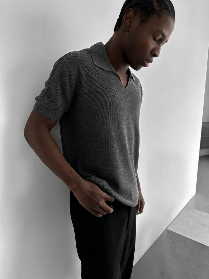 Loose fit fine knit collar T-Shirt - Anthracite