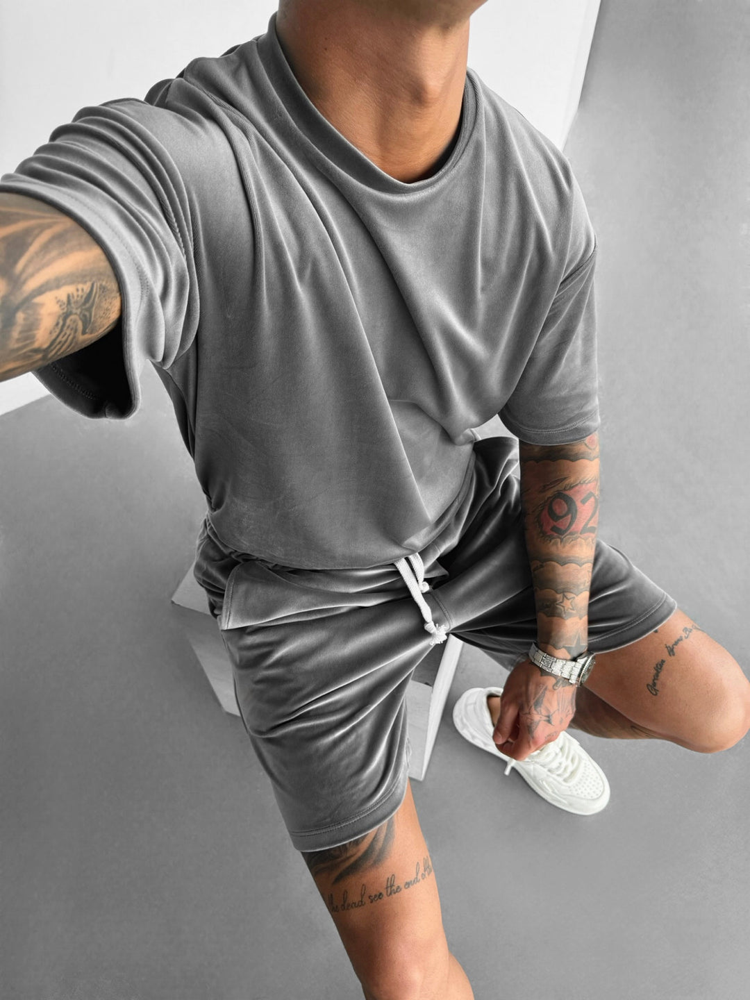 Regular Fit Velvet T-shirt - Anthracite