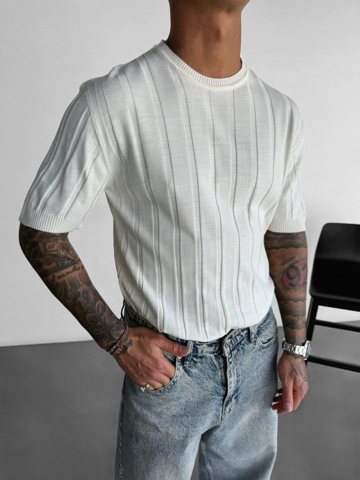 Regular Fit Knit Lines T-shirt - Creme