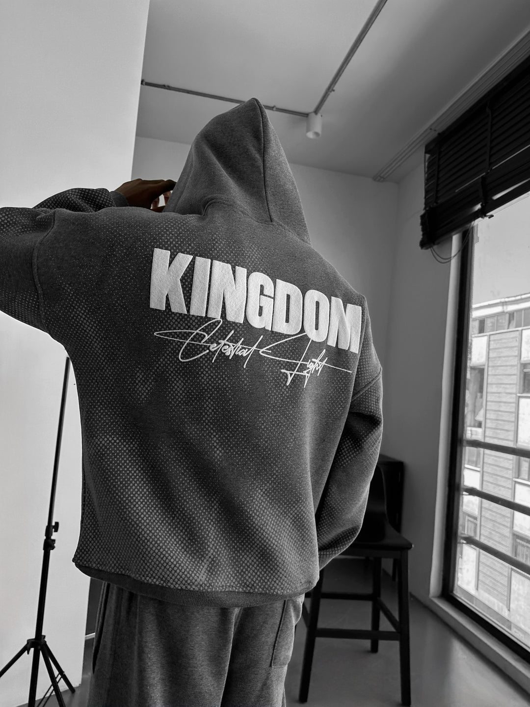 Oversize Kingdom Hoodie - Anthracite Melange and White