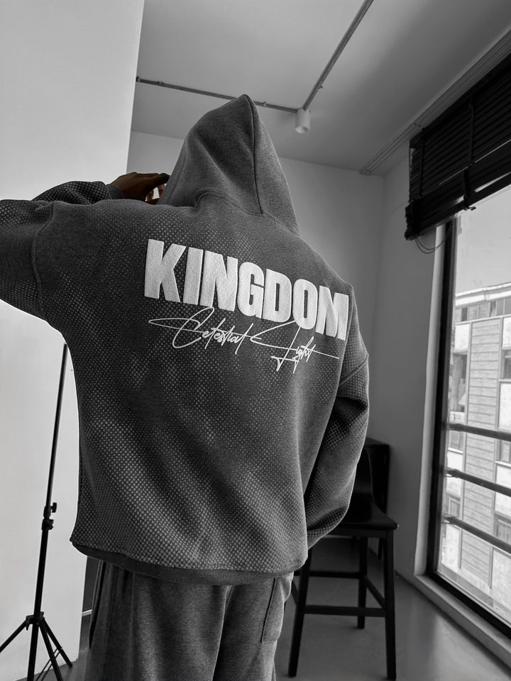 Oversize Kingdom Hoodie - Anthracite Melange and White
