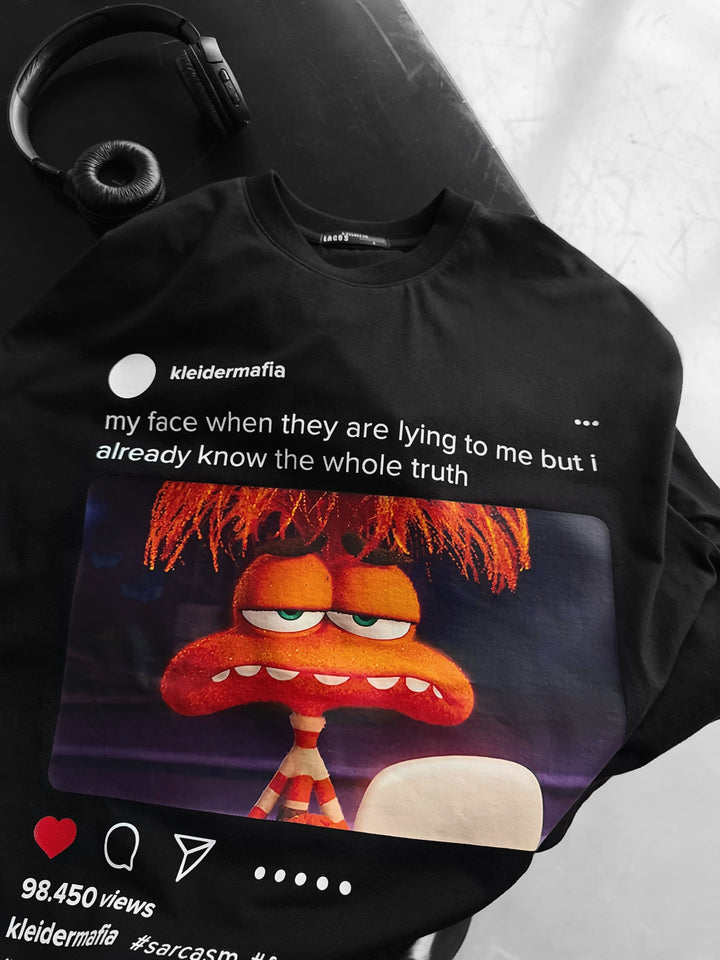 Oversize Sarcasm Post T-Shirt - Black