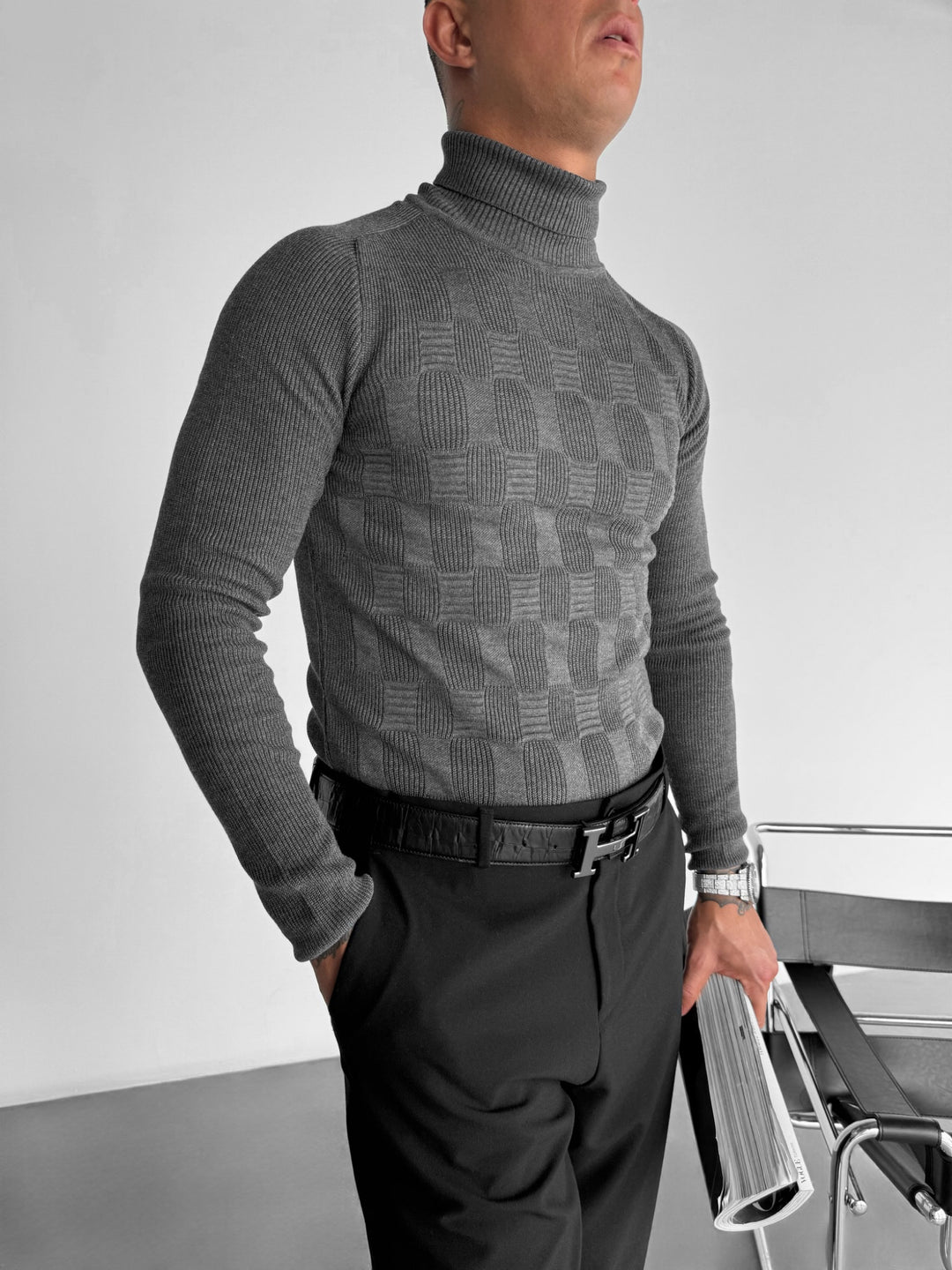 Collar Pattern Pullover - Anthracite