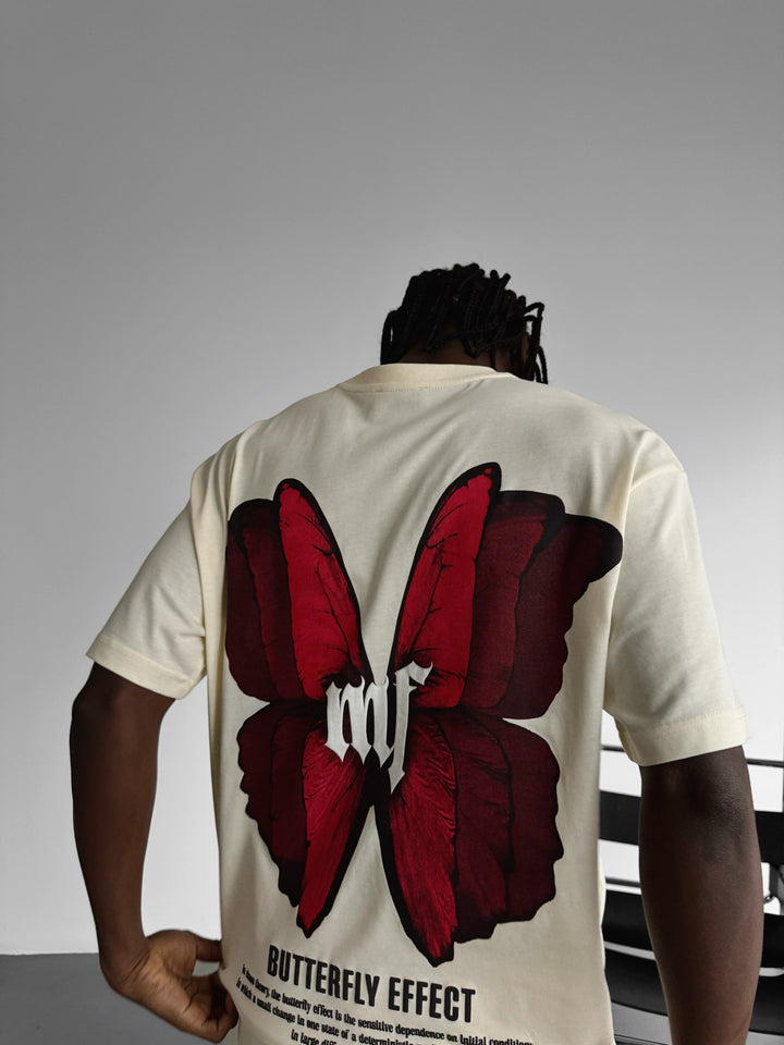 Oversize 'Butterfly Effect' T-Shirt - Antique White