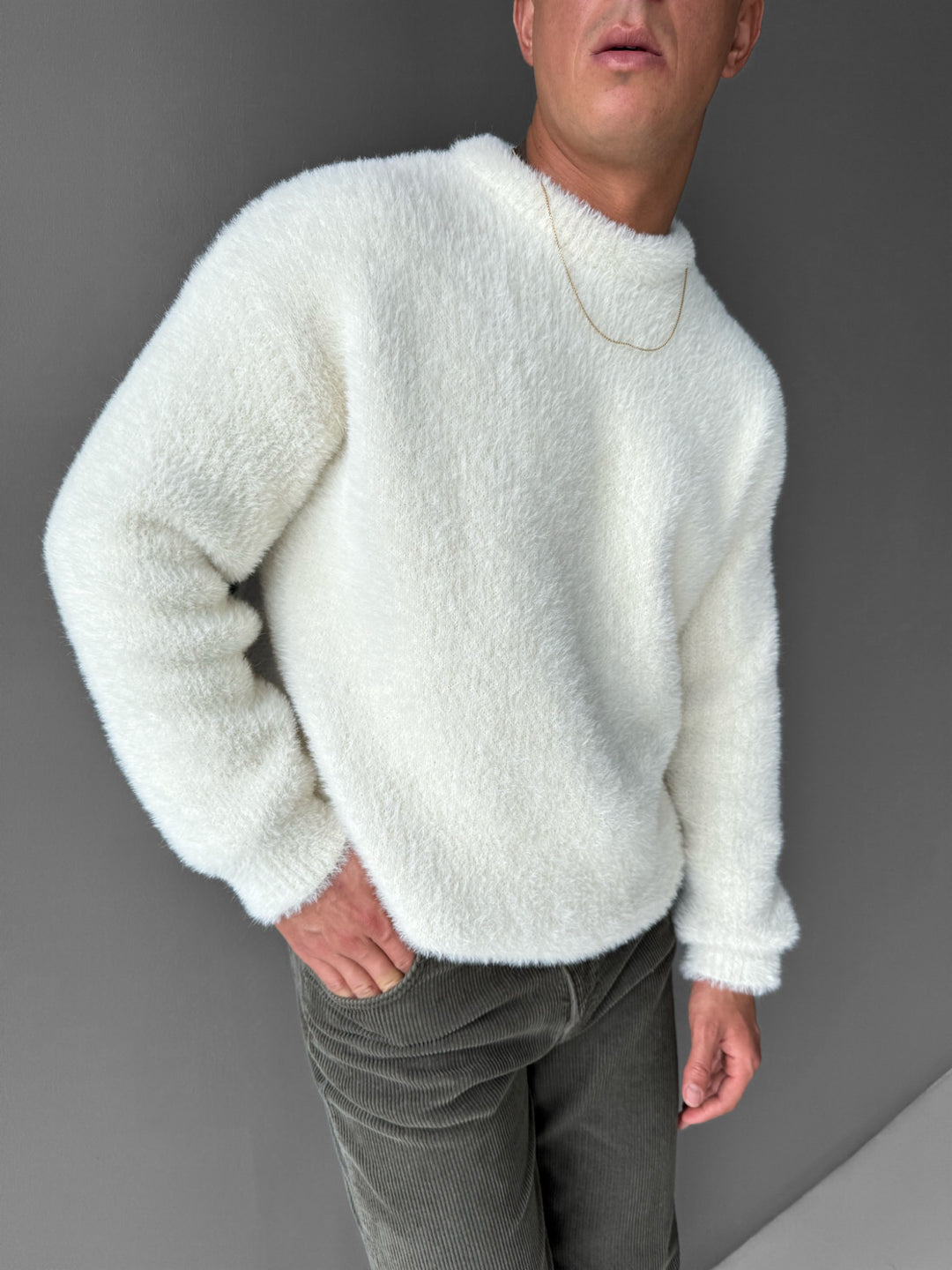 Oversize Hairy Rope Sweater - Bright Cream