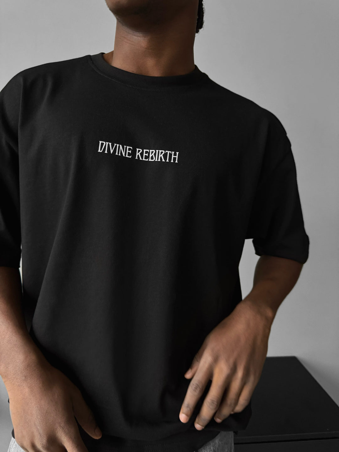 Oversize 'Divine Rebirth' T-Shirt - Black