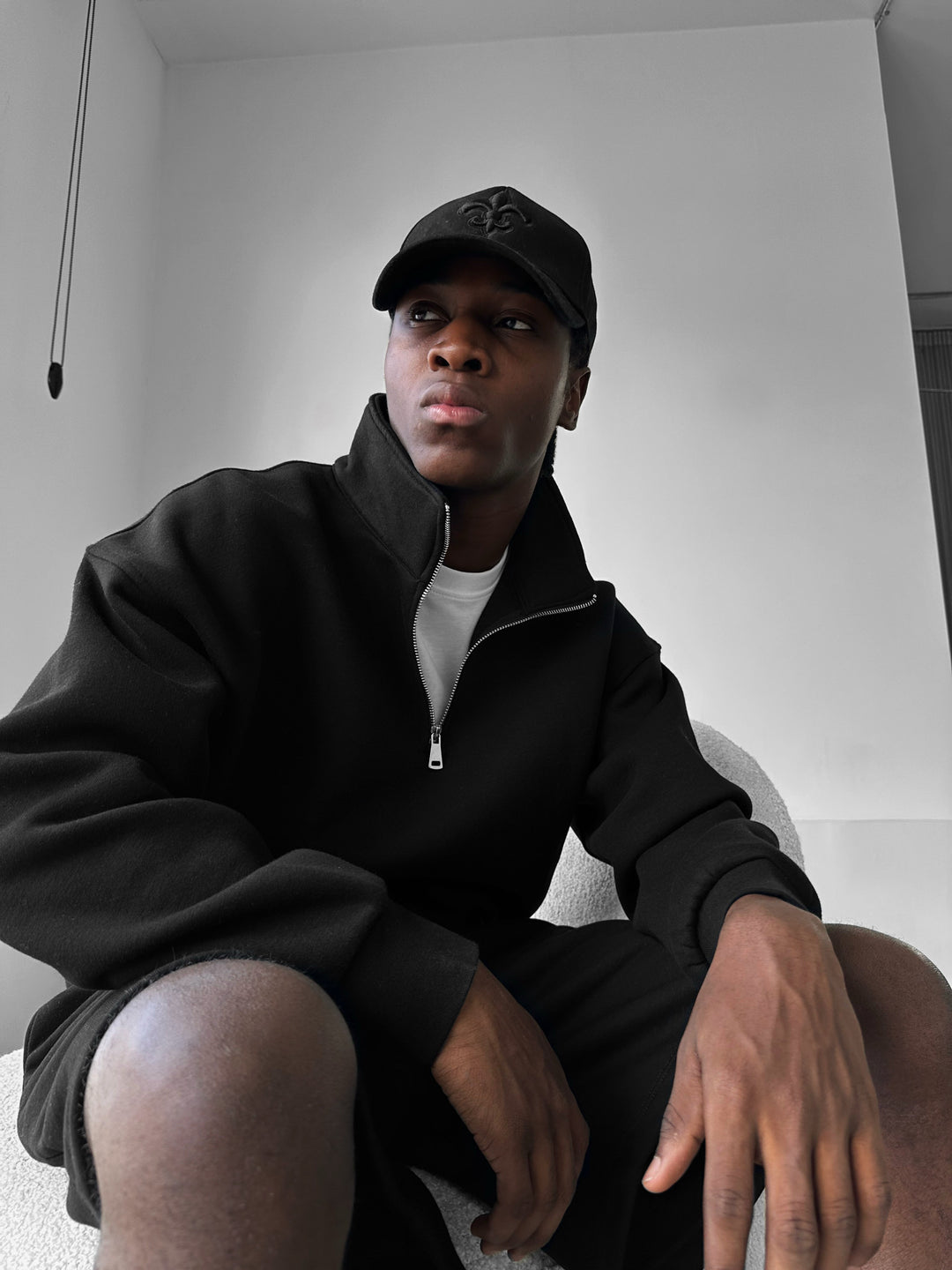 Oversize Half-Zip Polo Sweatshirt - Black