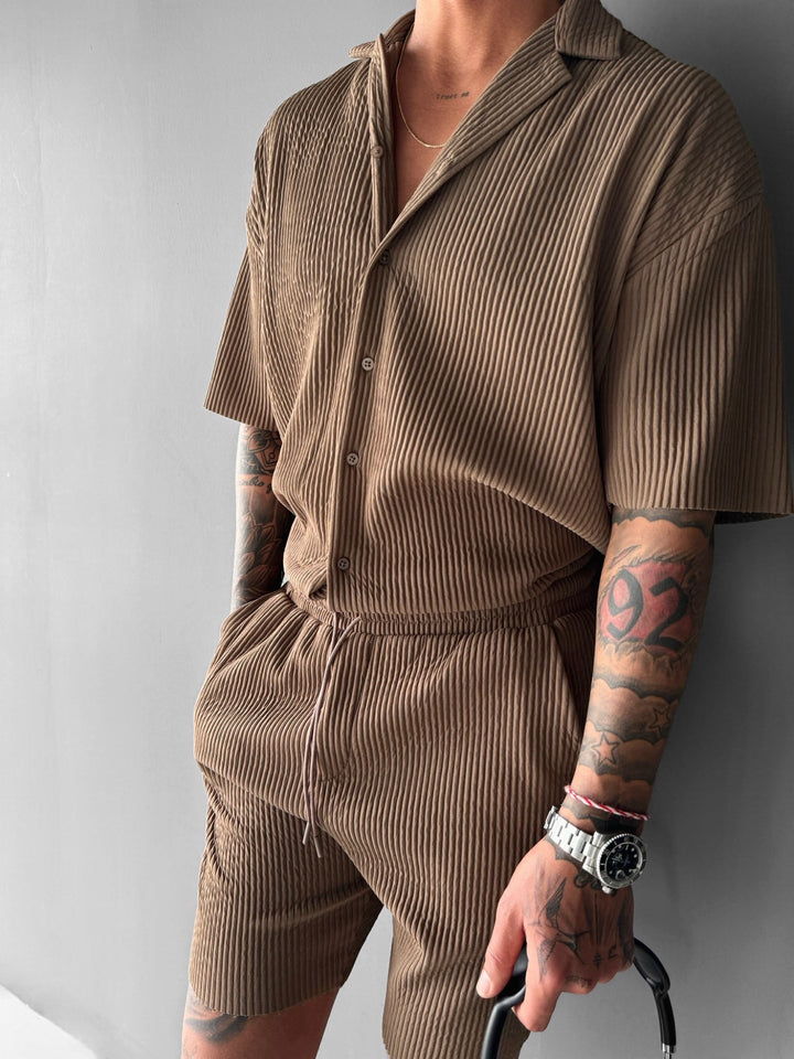 Oversize Ribbed Shirt - Brown