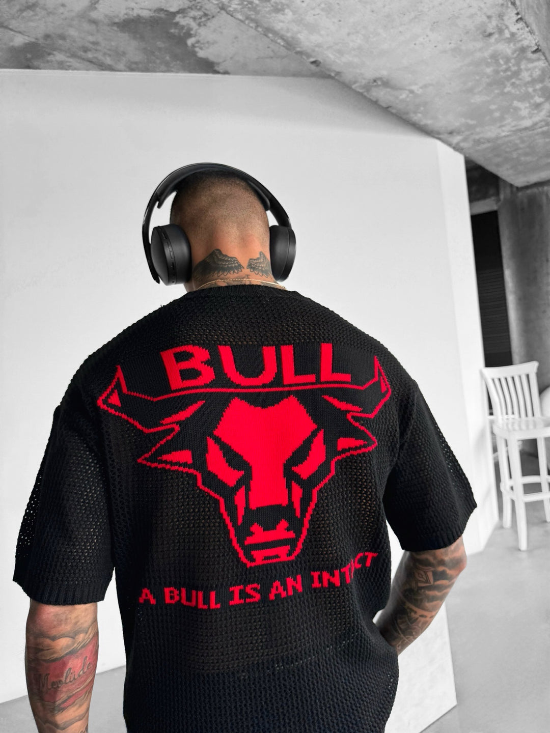 Oversize Bull Knit T-Shirt - Black and Red