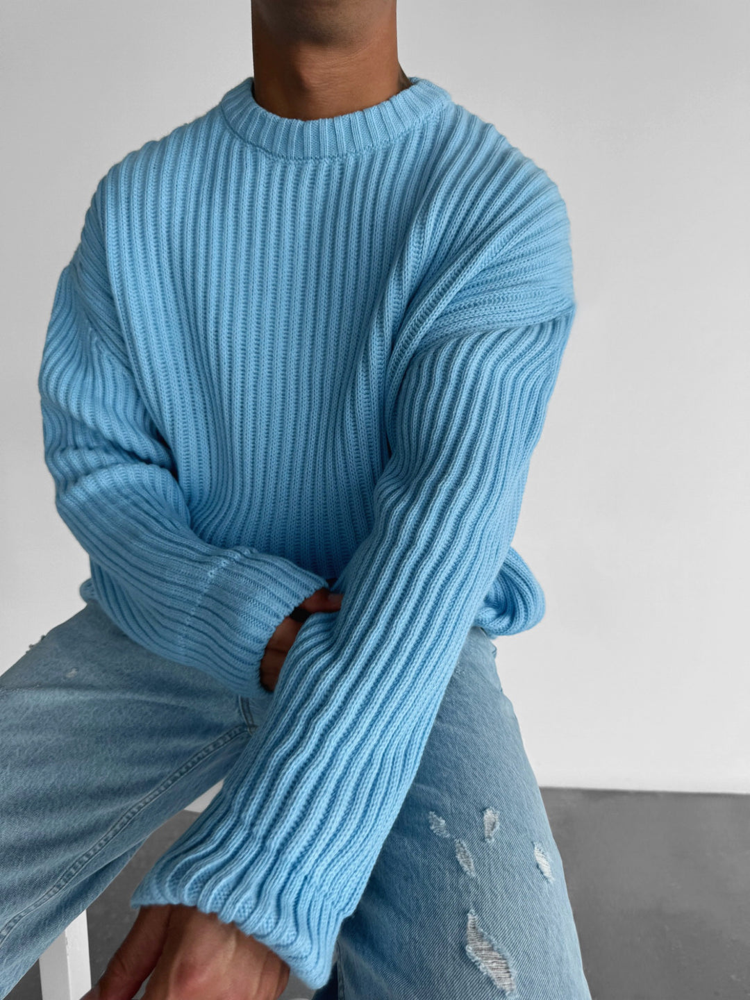Oversize Heavy Knit Sweater - Baby Blue