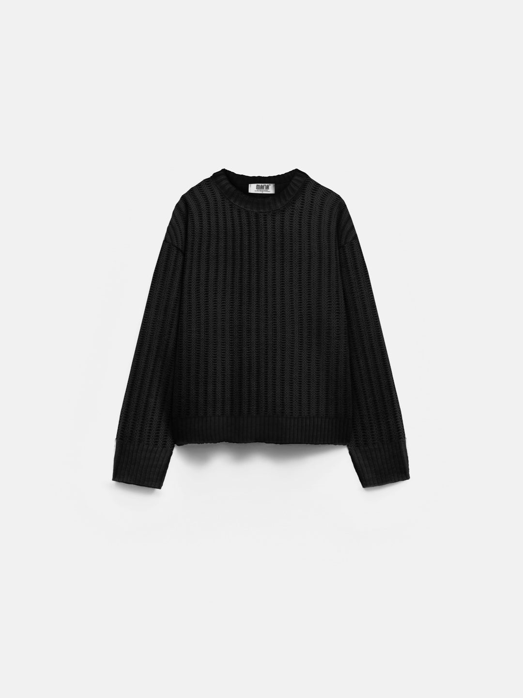 Oversize Round Neck Knit Sweater - Black