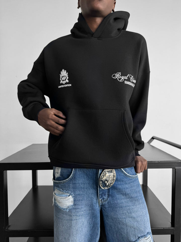 Oversize 'Royal Essence' Hoodie - Black