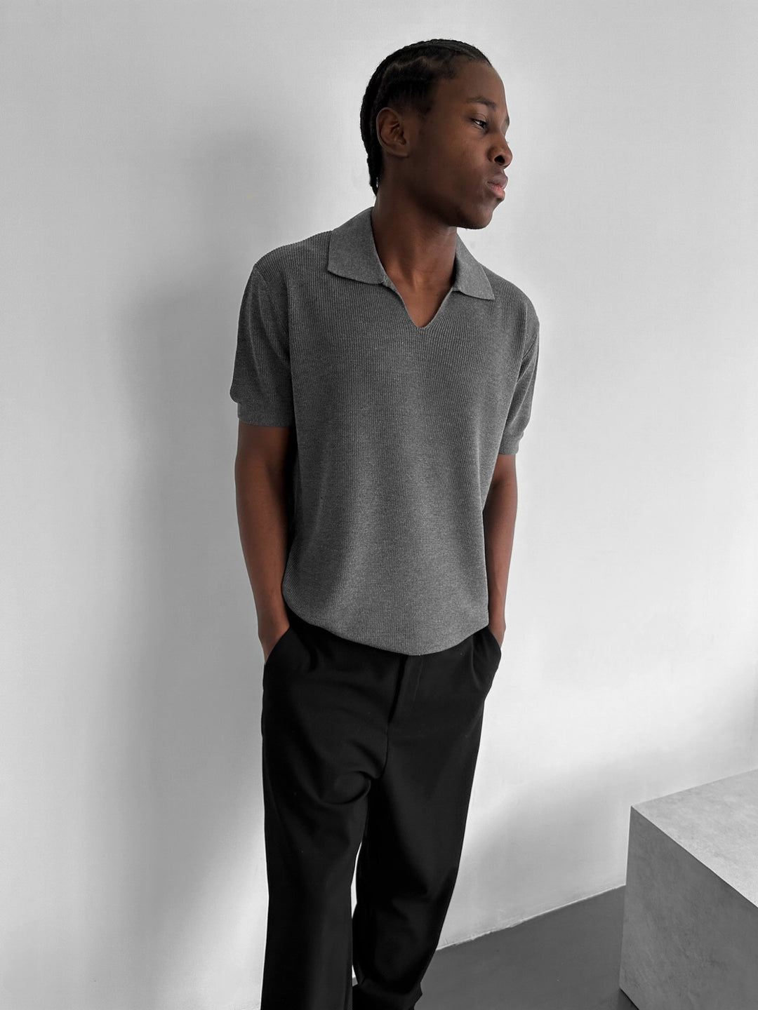 Loose fit fine knit collar T-Shirt - Anthracite