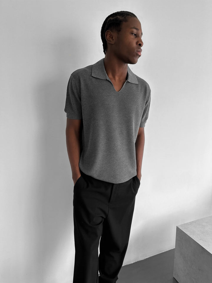 Loose fit fine knit collar T-Shirt - Anthracite