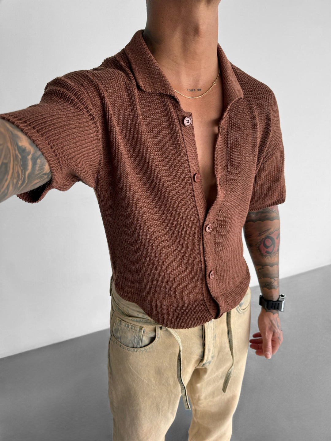 Oversize Long Knit Shirt - Capuccino