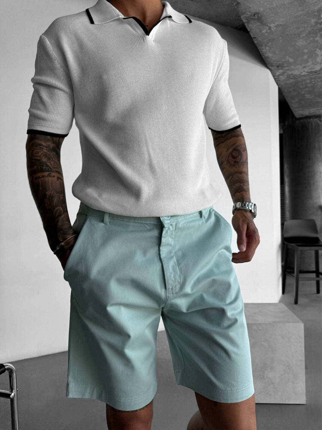 Regular Fit Knit Line Polo T-Shirt - White
