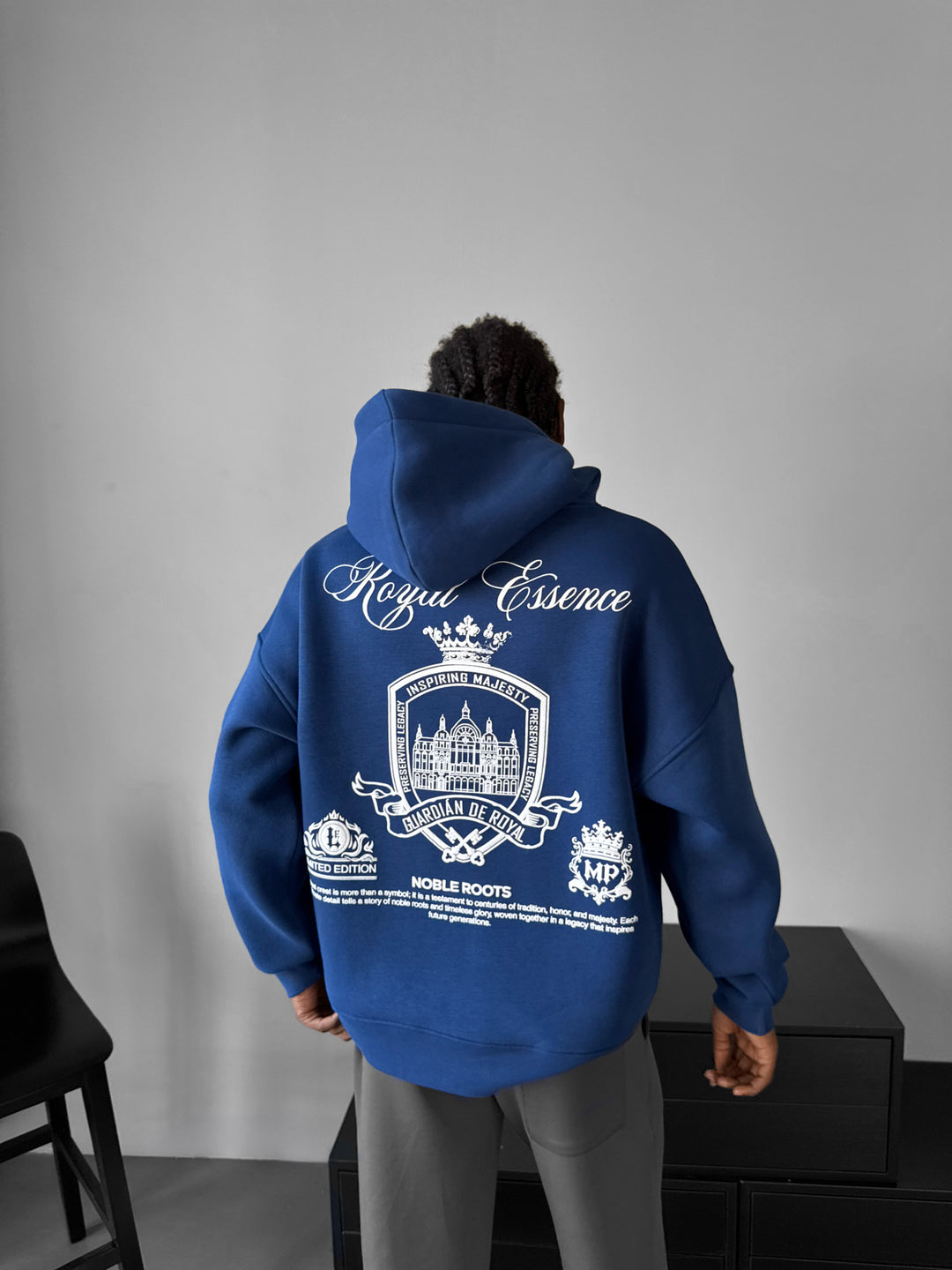 Oversize 'Royal Essence' Hoodie - Navy Peony