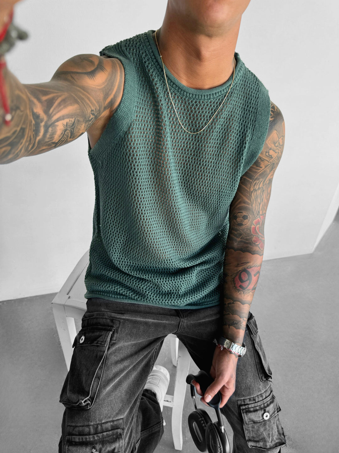 Oversize Textured Tanktop - Petrol