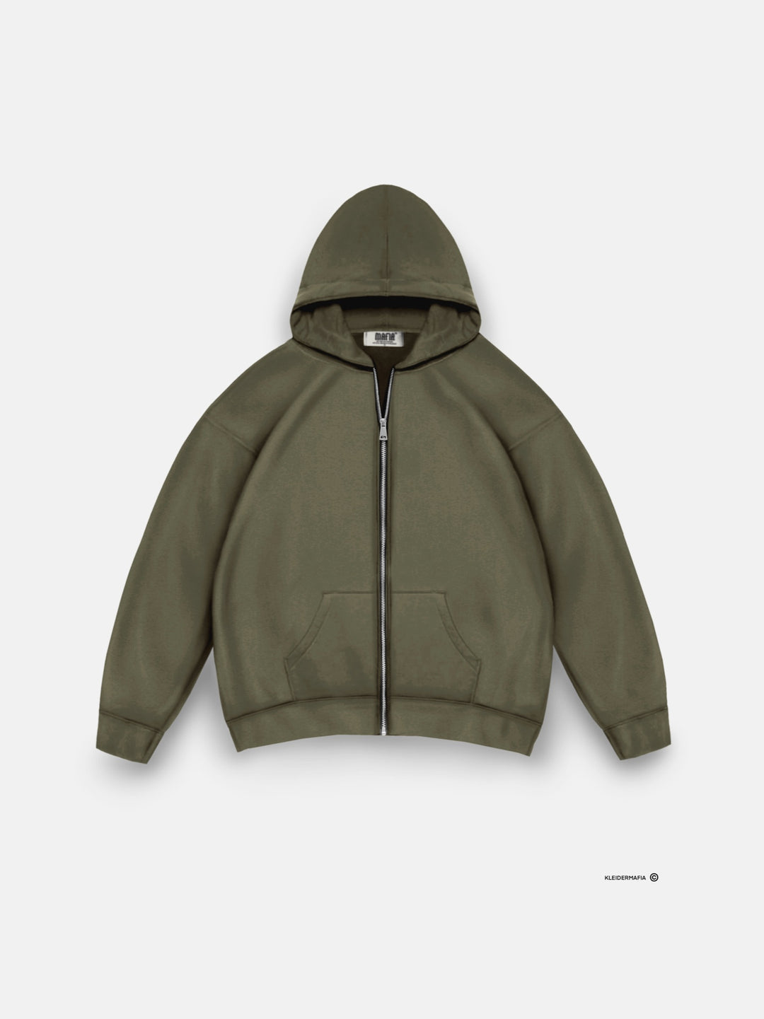 Oversize Basic Zipper Hoodie - Khaki