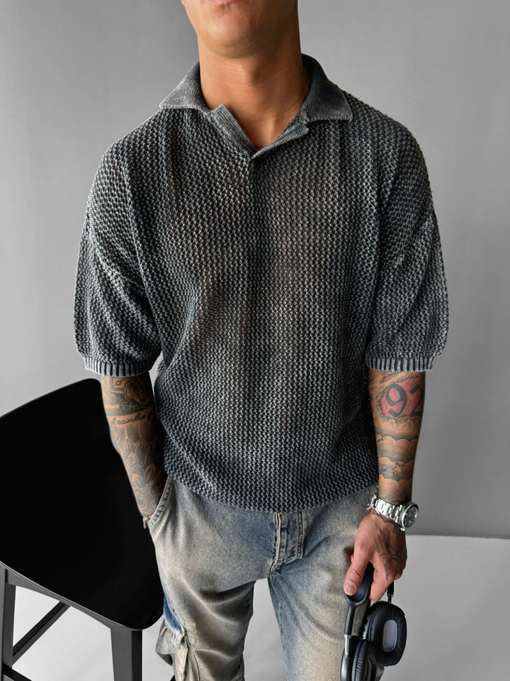 Regular Fit Knit Grid T-shirt - Stormy Weather