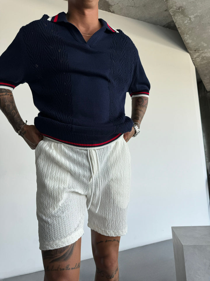 Slim Fit Detail Knit Polo T-Shirt - Indigo