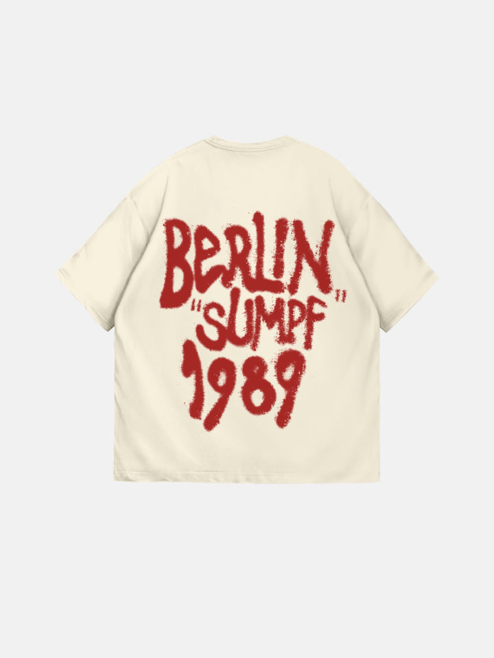 Oversize 'Berlin Sumpf' T-Shirt - Antique White and Red