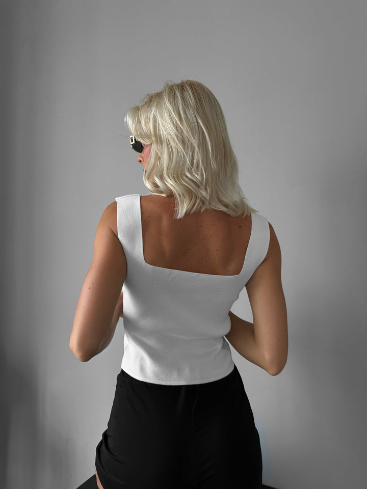 Square Neck Knit Top - Ecru