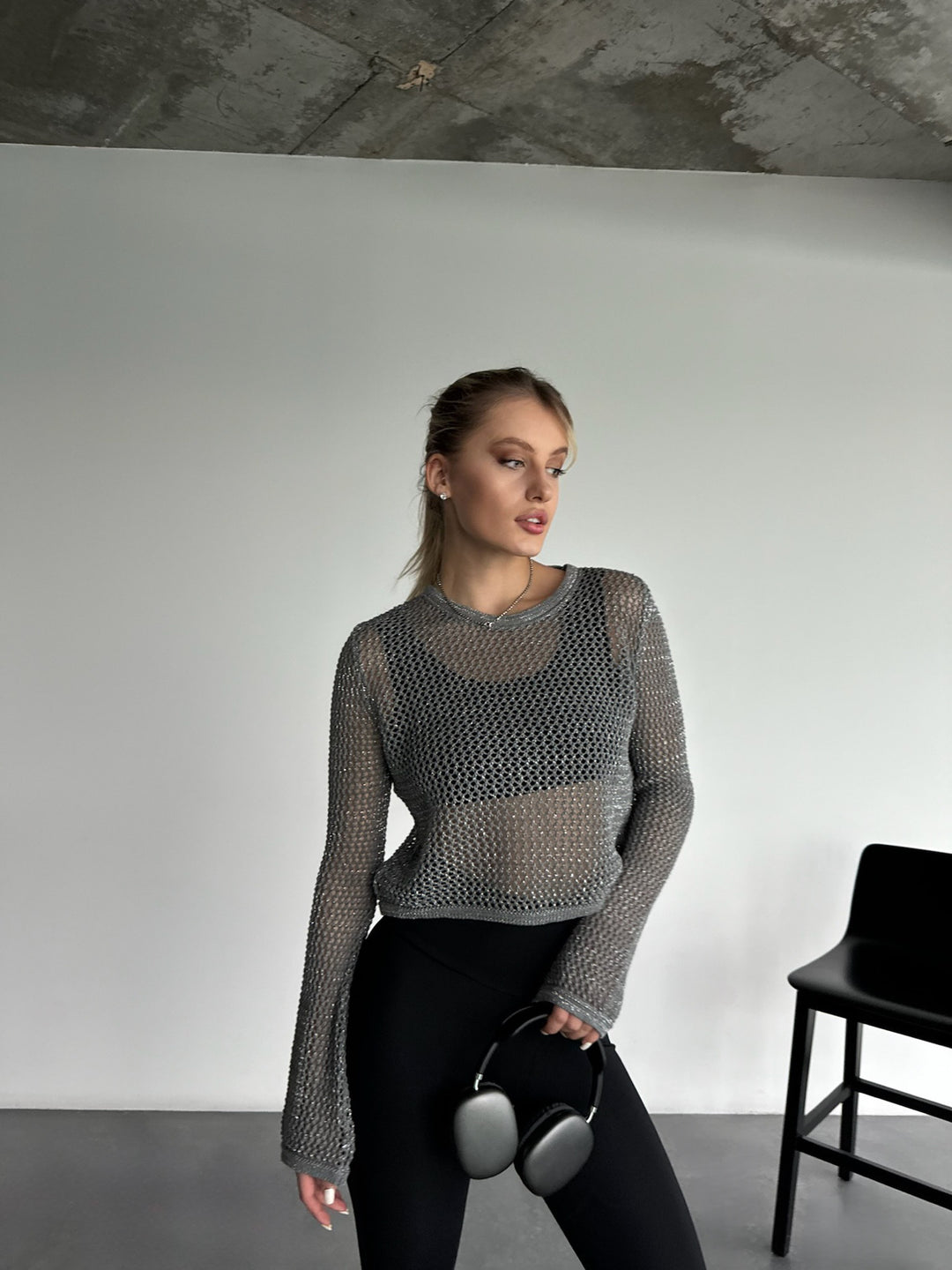 Holey Shiny Sweater - Grey