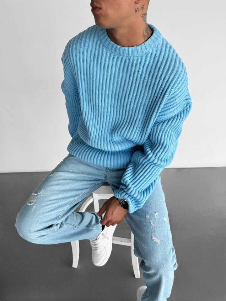 Oversize Heavy Knit Sweater - Baby Blue