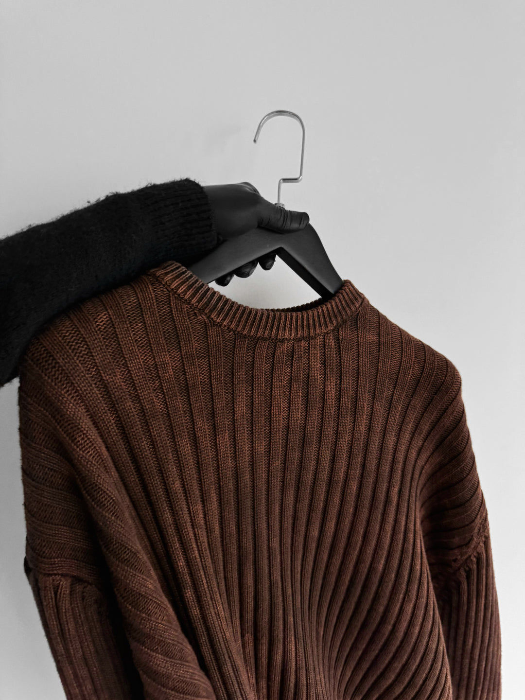 Oversize Ribbed Washed Sweater - Brown