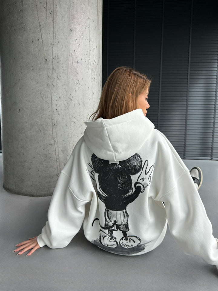 Oversize Women Mouse Hoodie - White