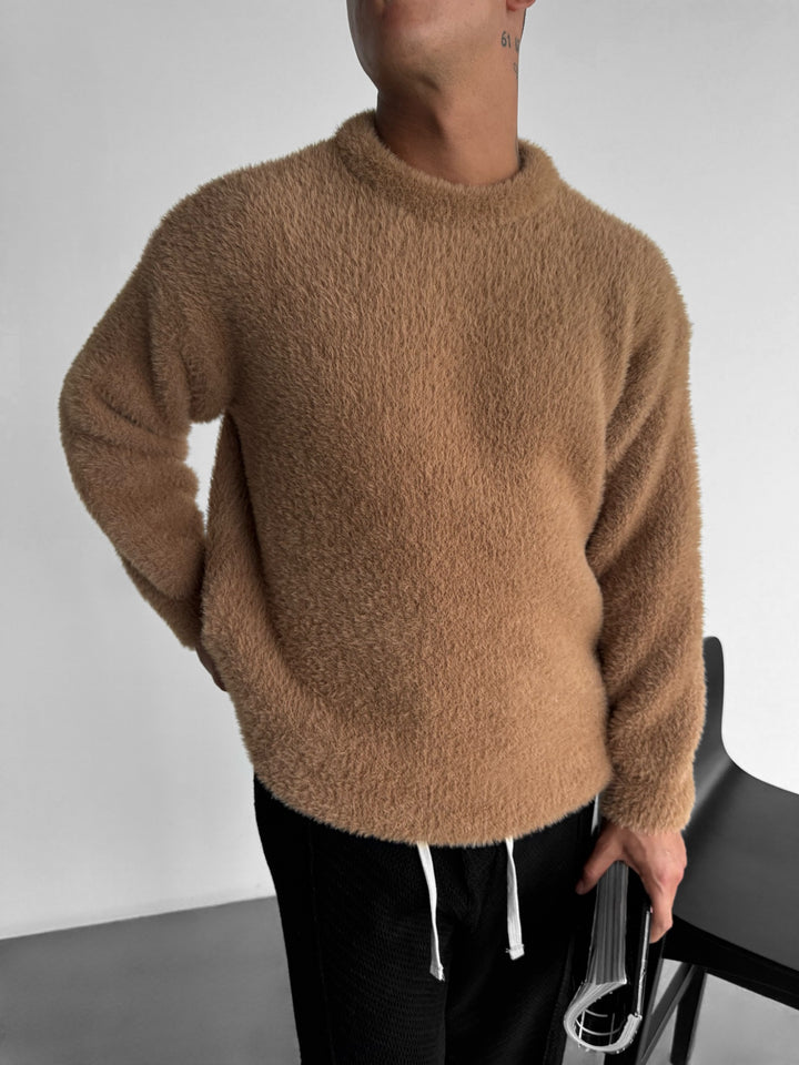 Oversize Hairy Rope Sweater - Wood Smoke