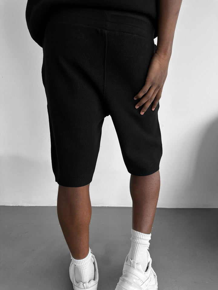 Loose Fit Initial Knit Shorts - Black